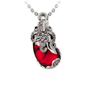 Quality Thai Sterling Silver Marcasite Red Cubic Zirconia Pendant Necklace(N12284) wholesale