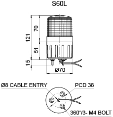 LED Steady/Flashing Signal Ø60mm Improving Visibility by Employing Special Scattering Lens warning light