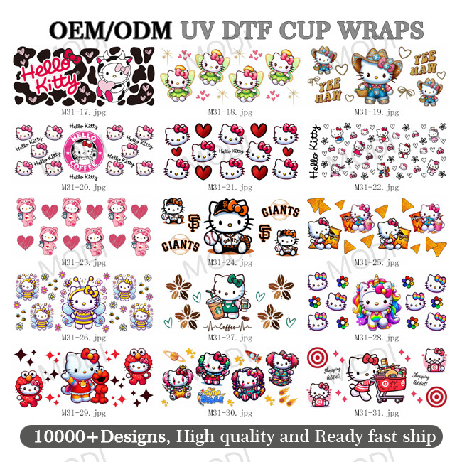 Factory Hot Sale Good Quality Ready To Ship Cartoon Transfer Logo Sticker Vinyl UV DTF Cup Wrap Transfers 16oz
