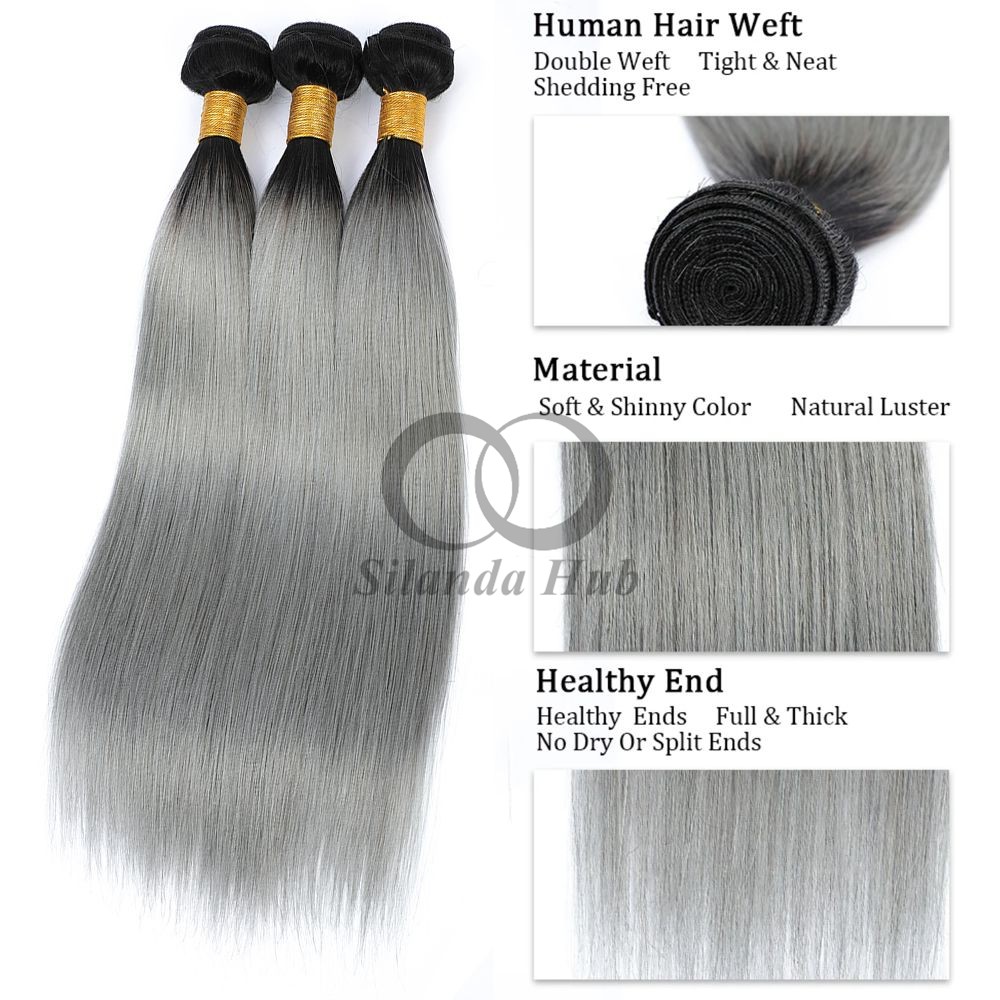#T1B/Grey Straight Remy Human Hair Bundles Sew In Weave Bundles Brazilian Bundle Deals