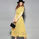 yellow hot sale women lace-up polyester lace dress