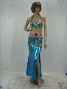 Quality Mature Belly Dancing Clothes Blue Halter Neck Bikini Top Floor Length Skirt For Performance wholesale