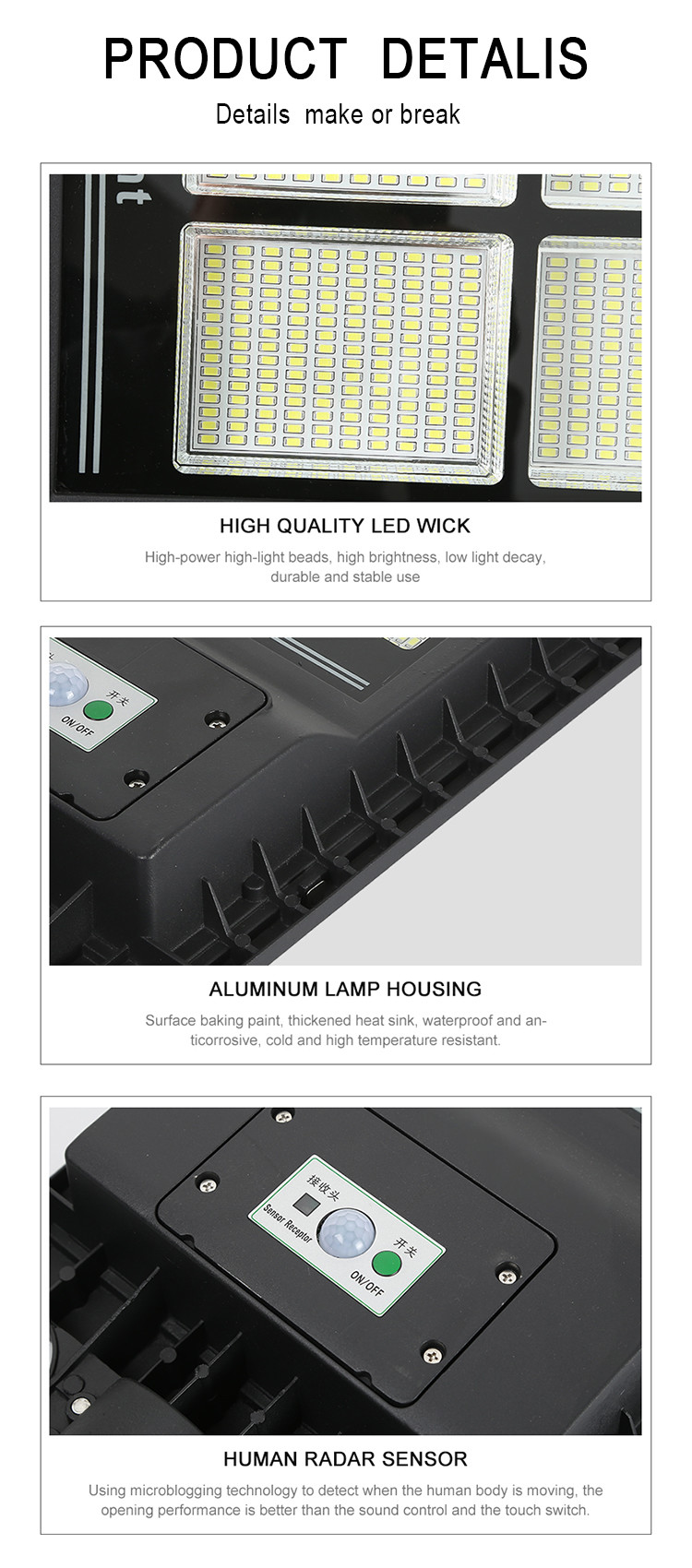 ROHS All In One LED Street Lights For Sidewalks IP66 10-12 Hours Discharging