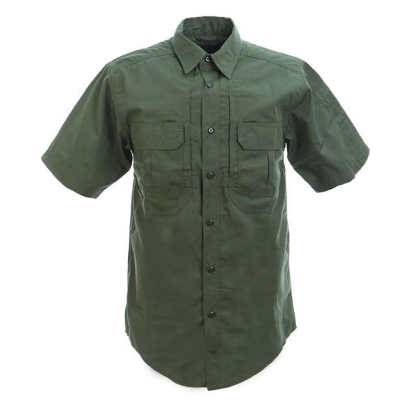 Gray Color Button Down Short Sleeve Work Shirt 100% Cotton Black Working Shirt
