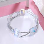2.6in 0.38oz Square Crystal Bracelet 3 Layer Synthetic Slider Silver Bracelet