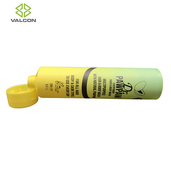 Round 250 ML Hand Sanitizer Tube Body Wash With Yellow Flip Cap Foil Seal
