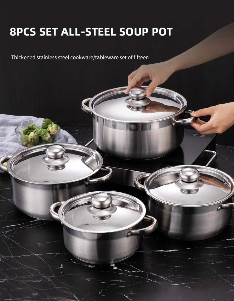 Hot Sale 8 Piece Royal Kitchen Cookware Soup Pot Set Stainless Steel Pot Cooking Cookware Set