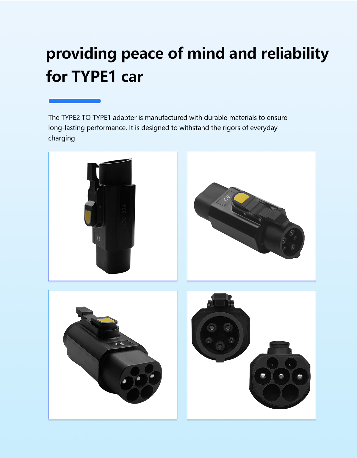 PC Copper 7KW 220V 32A Portable EV Charger Adapter Type2 to J1772/type1 for Type1 EV Cars