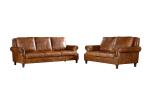Living Room Genuine Soft Leather Sofa Vintage Tan Brown Color With Rolled Arms