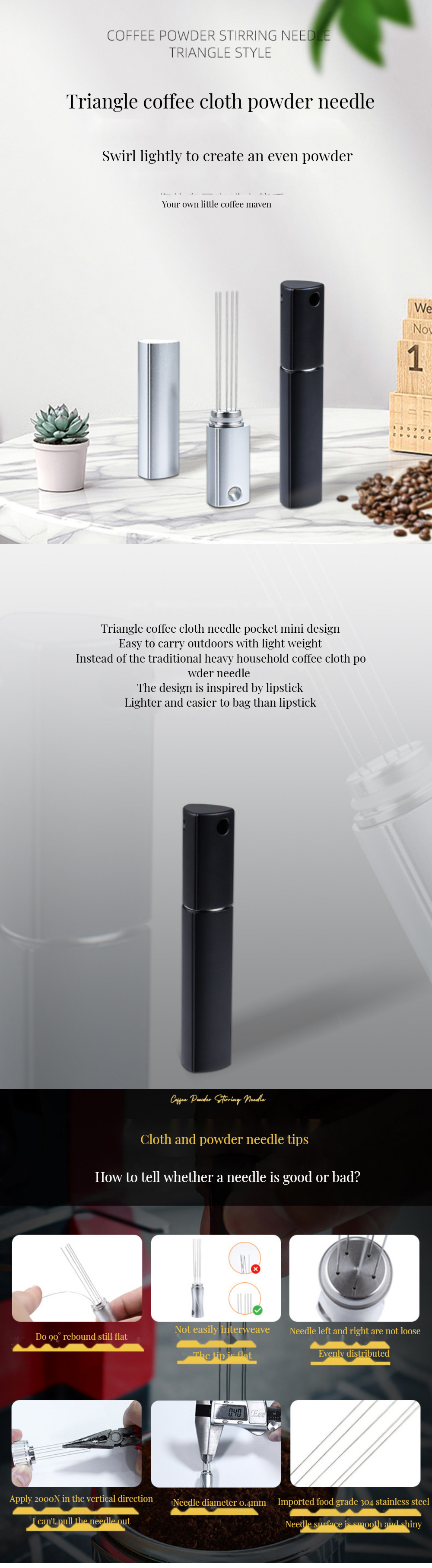 HIGHWIN Modern 0.4mm 5 Needles Espresso Distribution Tool for Black Coffee Powder Filter
