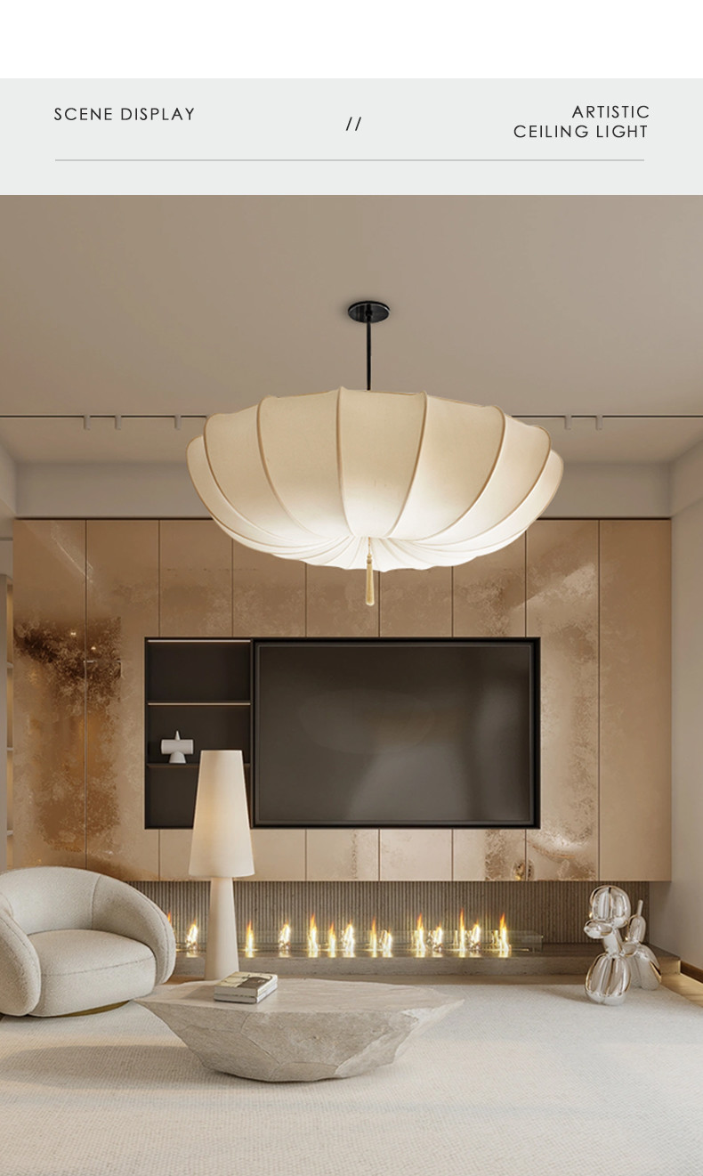 French Cream Bedroom Chandelier Japanese Style Living Room Dining Room Fabric Villa Wabi Sabi lamp(WH-AP-593)