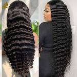 13*4 Lace Deep Curly Wave Human Hair Wigs Natural Black Virgin Hair Wig For Sale