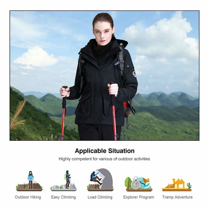 3 In 1 Waterproof Ski Jacket Black Color 100% Polyester Material For Rain Snow Hiking
