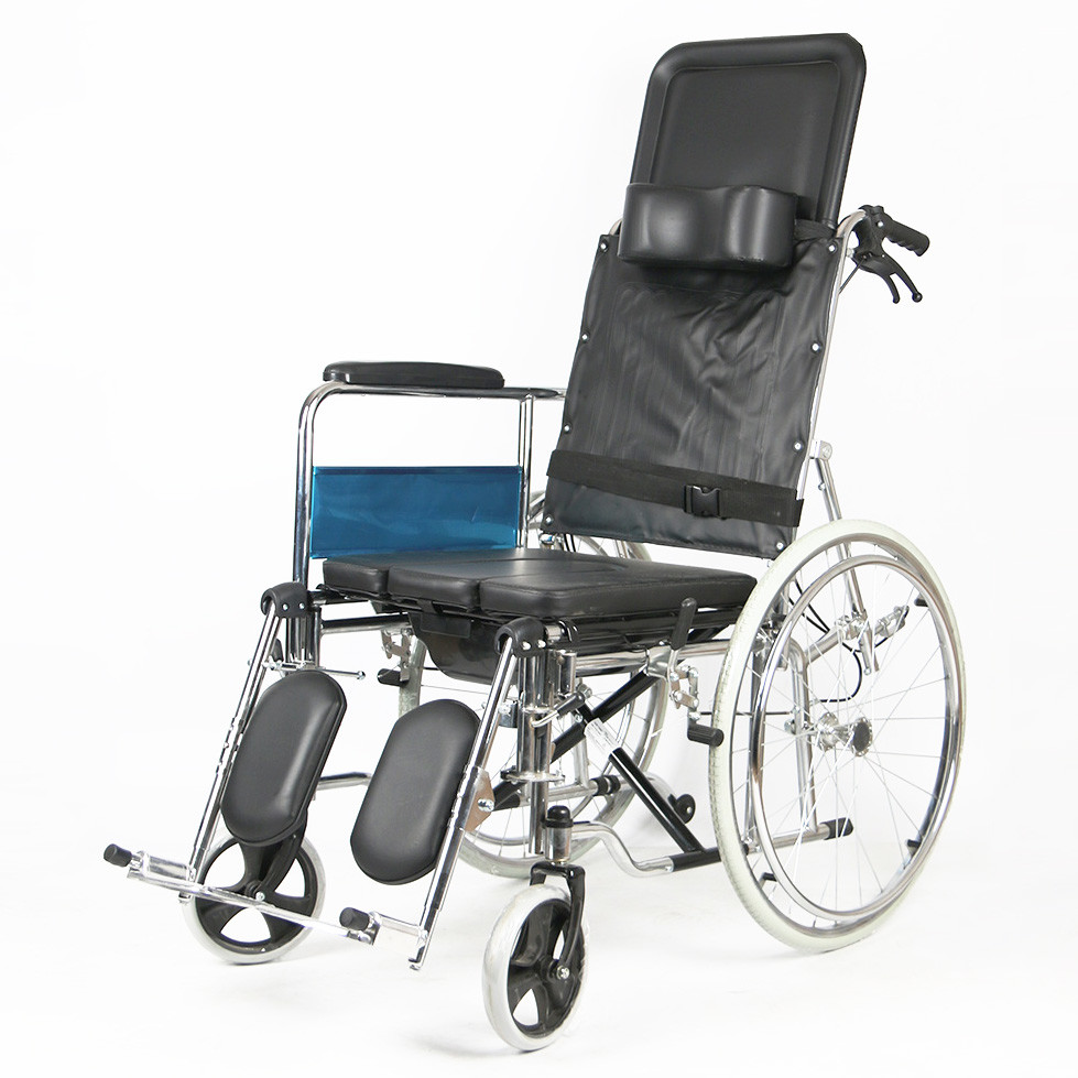 Full Lying Multifunctional Folding Steel Wheelchair With Toiletable Medical Chair