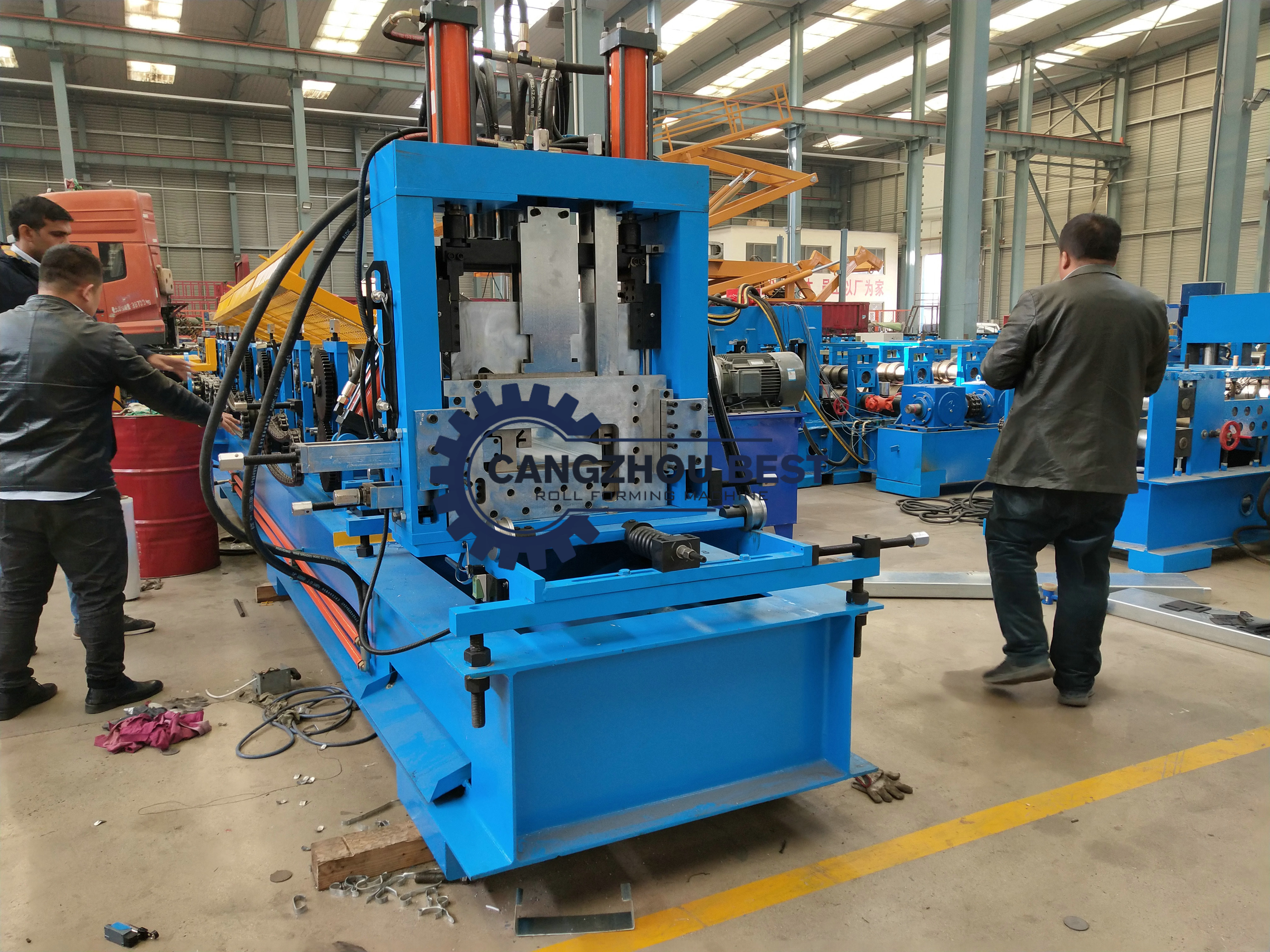 Metal Automatic C Purlin Roll Forming Machine Punching Hole Stud Steel Beam Roof Truss