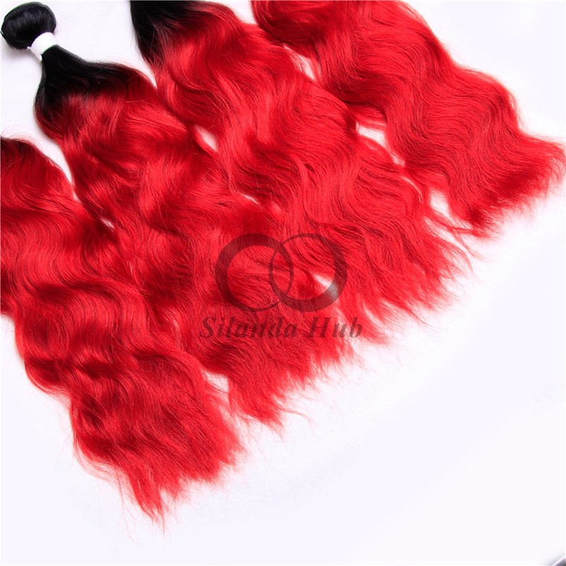 #T1B/Red Natural Wave Remy Human Hair Bundles Sew In Weave Bundles Brazilian Bundle Deals