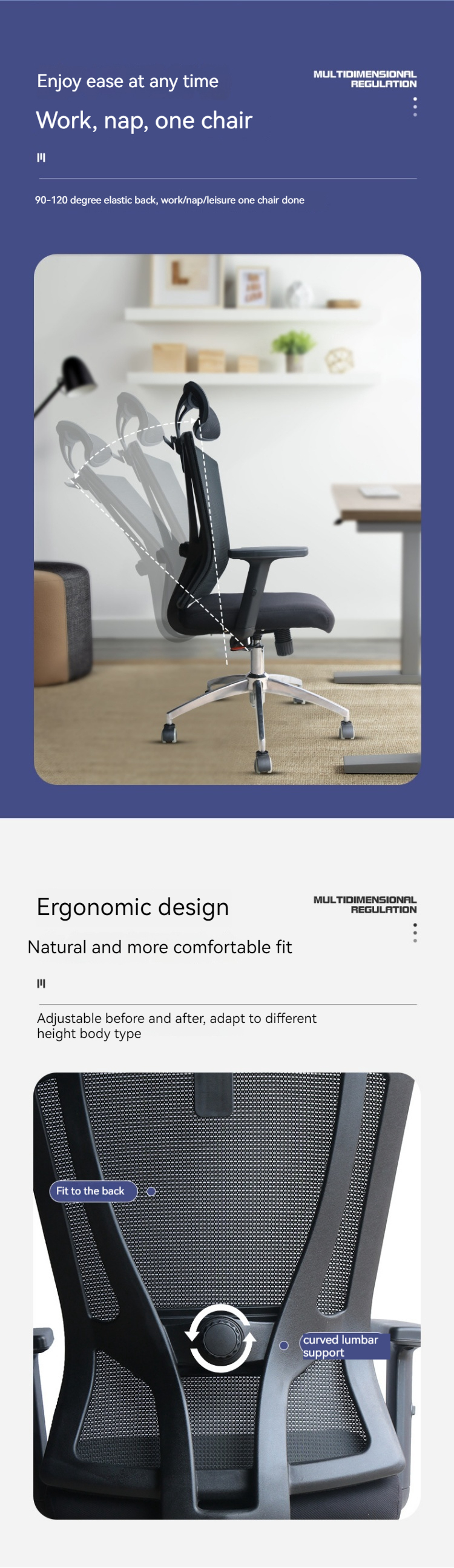 Adjustable Headrest Mesh Chair Fabric Multifunctional Ergonomic High Back Boss Chair
