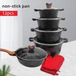 Kitchen 12pcs Aluminum Non Stick Cookware Set With Wooden Handle