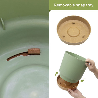 Indoor Plastic Green Plant Pots With Drainage Holes And Removable Base