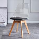 Transparent Plastic Tulip Dining Table Chairs PU Cushion Beech Wood Legs
