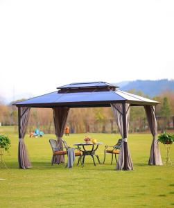 Quality Outdoor Aluminum Gazebo with Double Tiered Roof Heavy Duty Galvanized Steel Ceiling Nets wholesale