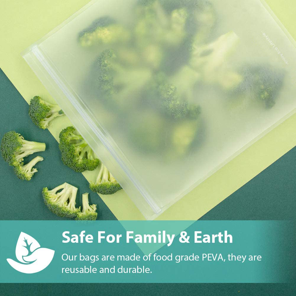 Reusable Leakproof Silicone Food Storage Bag with Zipper Top and Self Sealing Design