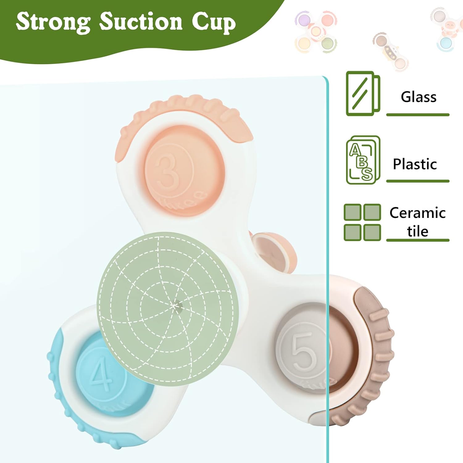 Unisex 3PCS Suction Cup Spinner Toys for Learning Sensory Toddlers 1-3 Baby Bath Ideal Gifts
