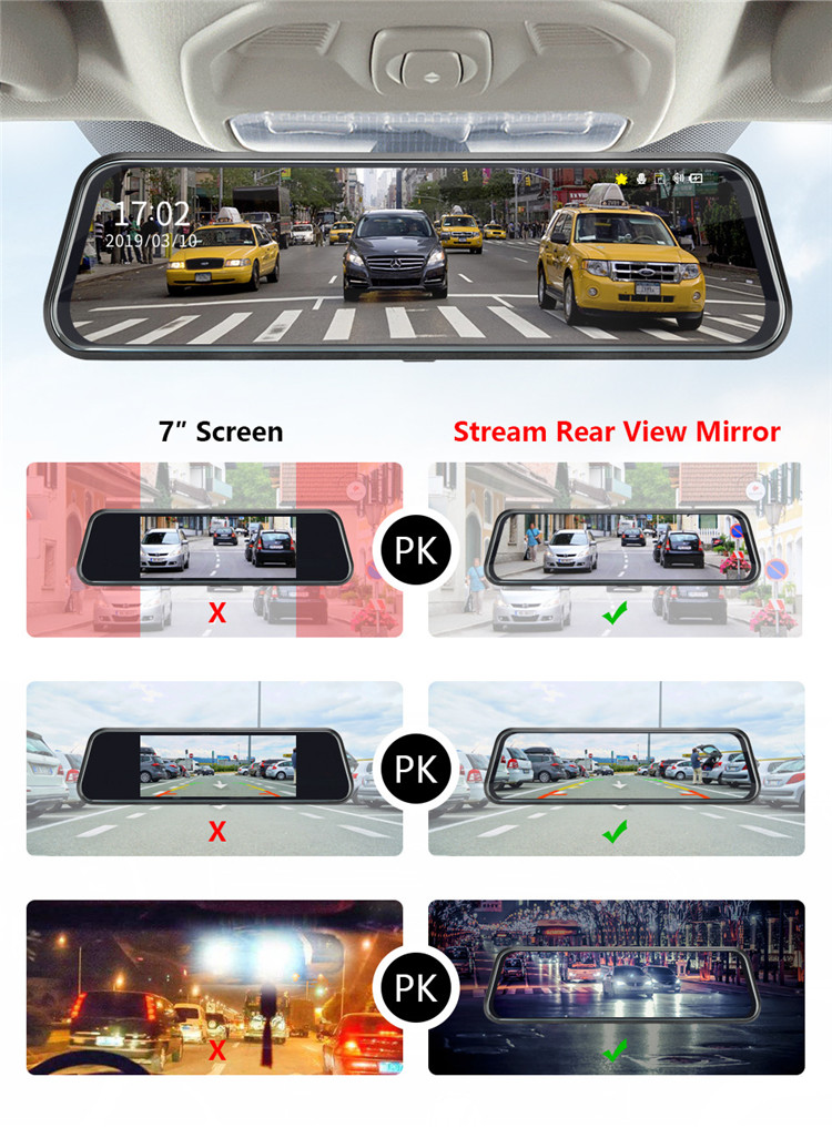 9.66 Inch Motion Activated Dashcam Full 2.5D Touch Screen Front Back Recording