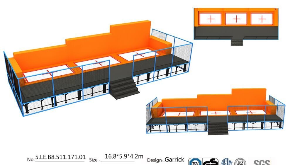 China Junping Bed/ Senjun Professional Bungee Trampoline/ 99M2 Large Size Indoor Trampoline Park