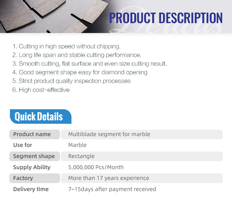 17 Years Experience 7.2mm Multi Blade Granite Diamond Segment for Stone Block Cutting