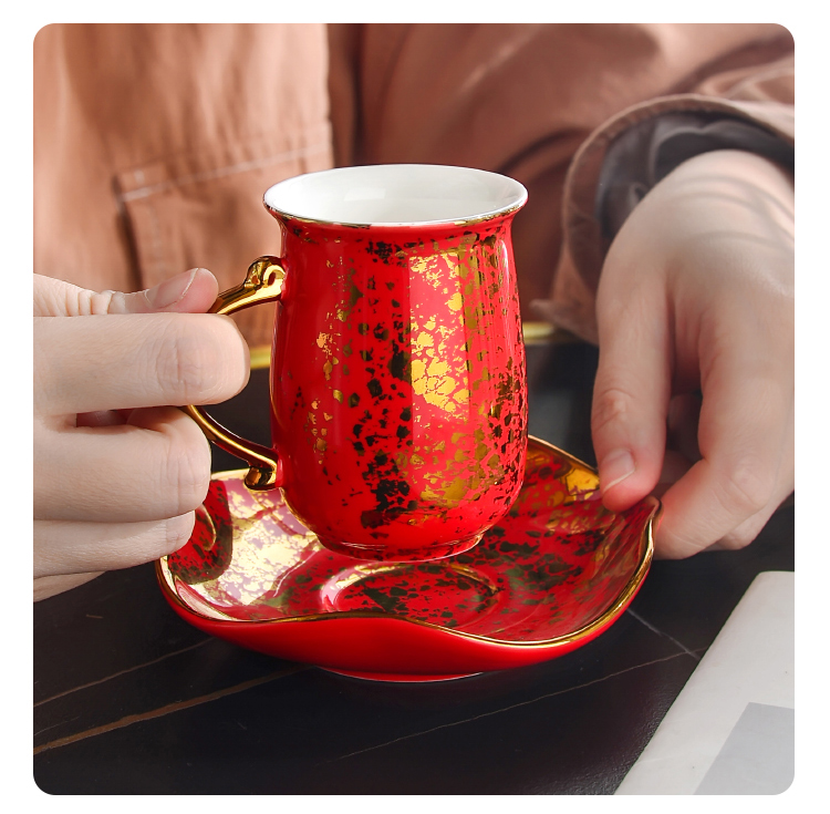 100ml Cups And Saucers Home Turkish Coffee Cups Set Arabic Red Gold