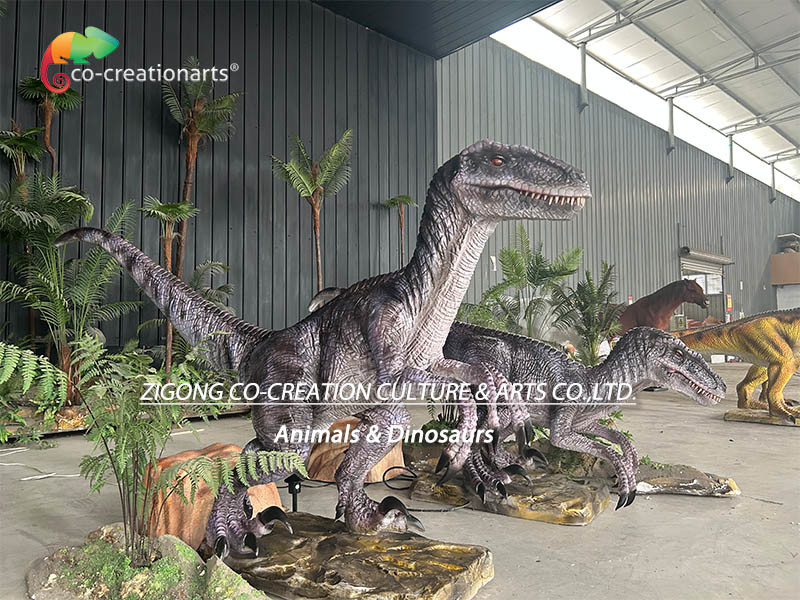 Amusement Park Life Size Animatronic Dinosaurs Animatronic Velociraptor With Realistic Movement And Sound