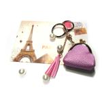 OEM Purple Coin Purse Handmade Leather Keychain With Engraved Logo