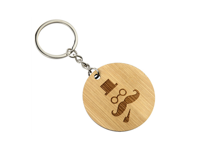 Bamboo Slice Cute Metal Keychain Round 32mm Flat Zinc Alloy