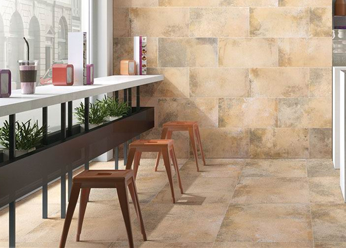 Durable Cement Look Porcelain Tile Glazed Concave Convex Pattern Surface