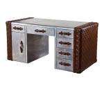 Leather Vintage Table And Aviator Aluminum Office Desk With Drawers