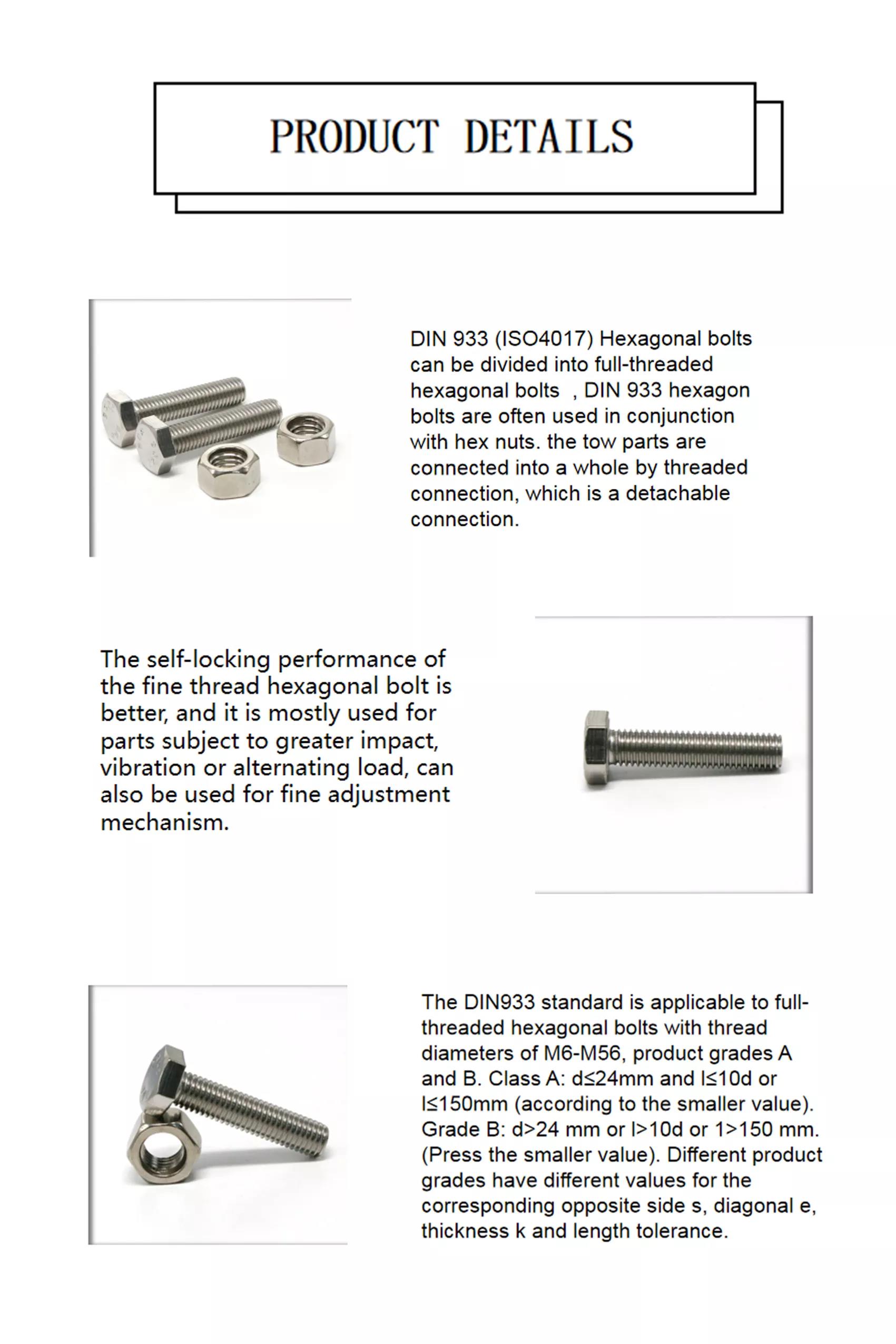 Plain Finish DIN Standard Hex Head Bolts M5 M6 M8 for Heavy Duty Applications in Stainless Steel