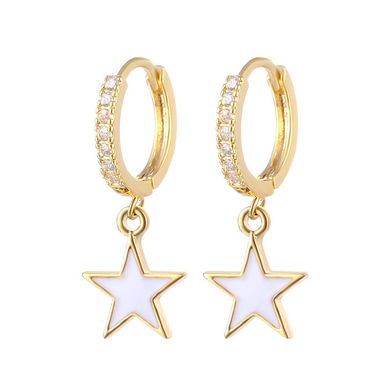 Colorful Enamel Star Hoop Earrings Real 925 Sterling Silver Earrings Rhodium Plated