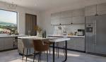 Fadior Stone Texture Stainless Steel U-Shaped Kitchen With Curved Doors Design