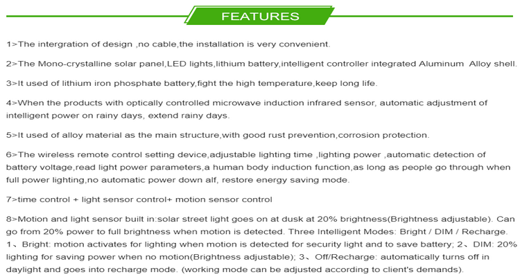 IP66 LED Solar Street Lamp Microwave Motion Sensor 3 Years Warranty
