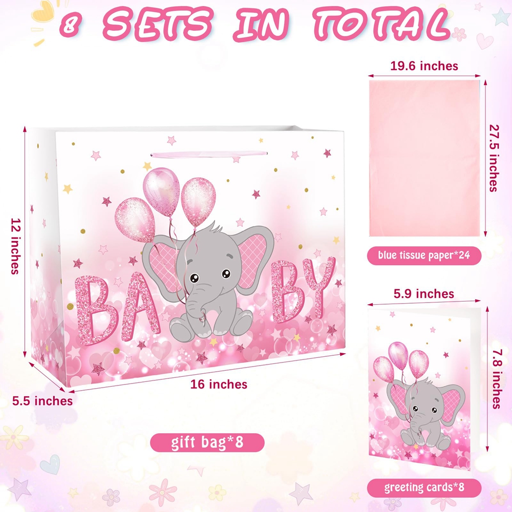 Foldable Large Eco Reusable Baby Girl Pink Cartoon Gift Carry Card Paper Shopping Bag