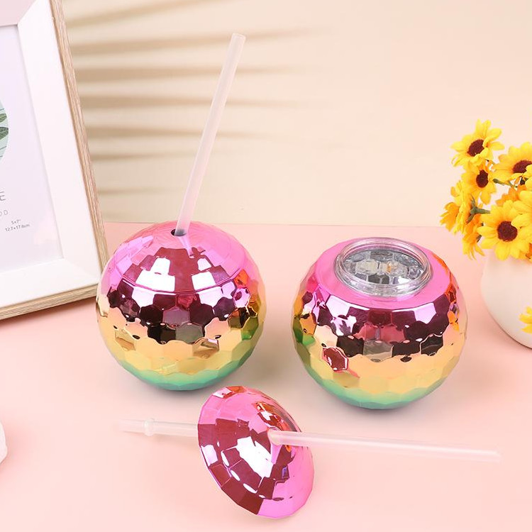 Party Decor 1970s Disco Ball Tumbler Cup Party Sipper Cups With Straw