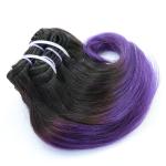 2017 New Style Short Curl Ombre Purple Brazilian Remy Hair Weft Hair Extension