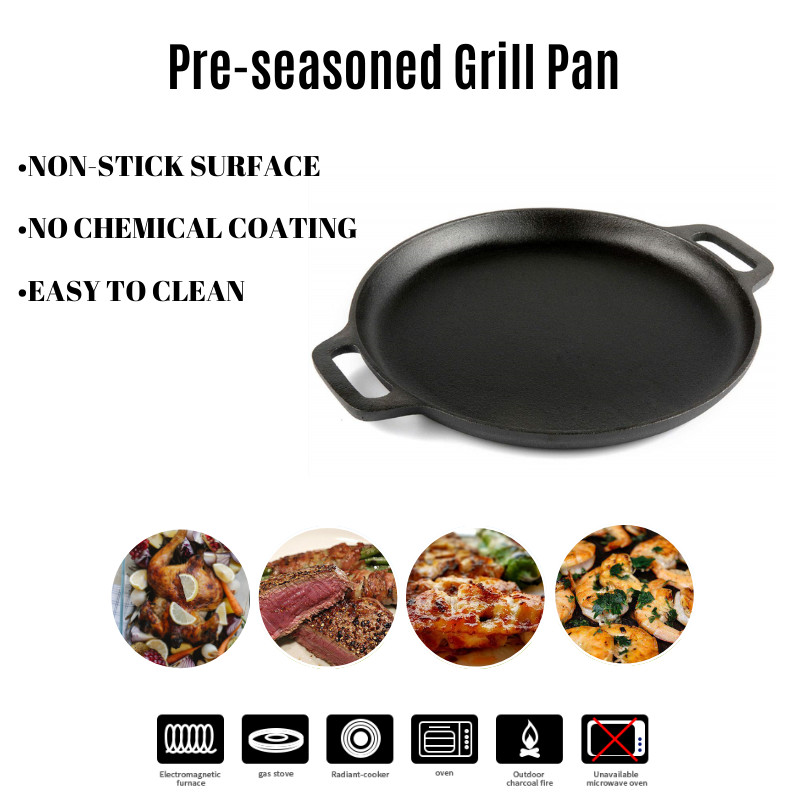 8.5/9.5 Inch Cast Iron Pan For Deep Frying With Wooden Base