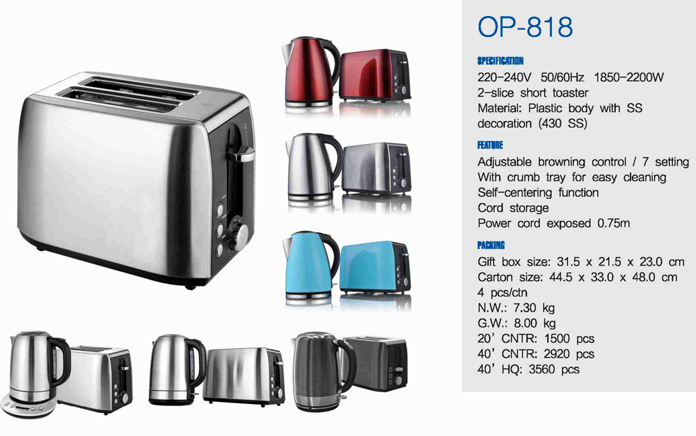 750W Power Stainless Steel Toaster with Cool Touch and Mechanical Timer Control