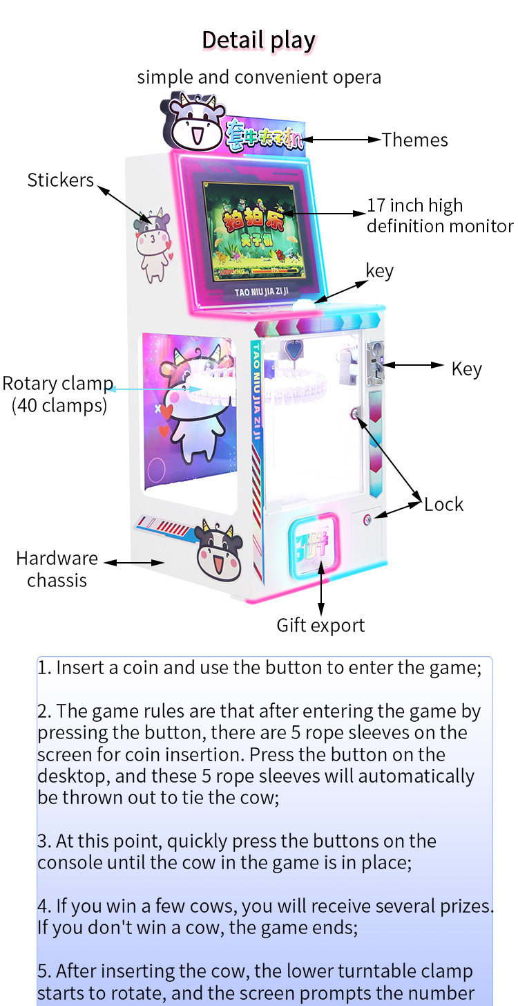 Button Grabbing Cow Clamp Machine 40 Clips Capacity Shopping Mall Attraction Compact Size Arcade Entertainment