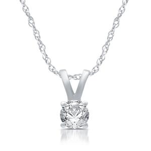 Quality 1/5ct Round CZ Solitaire Pendant Necklace 14K White Gold wholesale