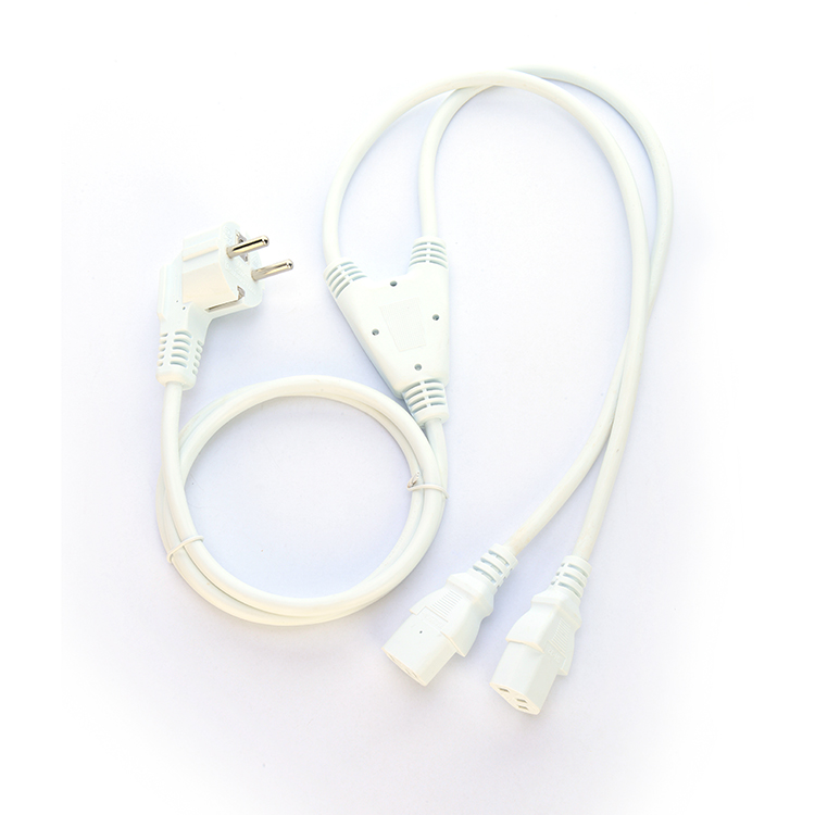 Oxygen Free Bared Stranded Copper 2XC13 Female White Y Type Splitter Power Cord 250V/16A Power Extension Cord VDE Approved