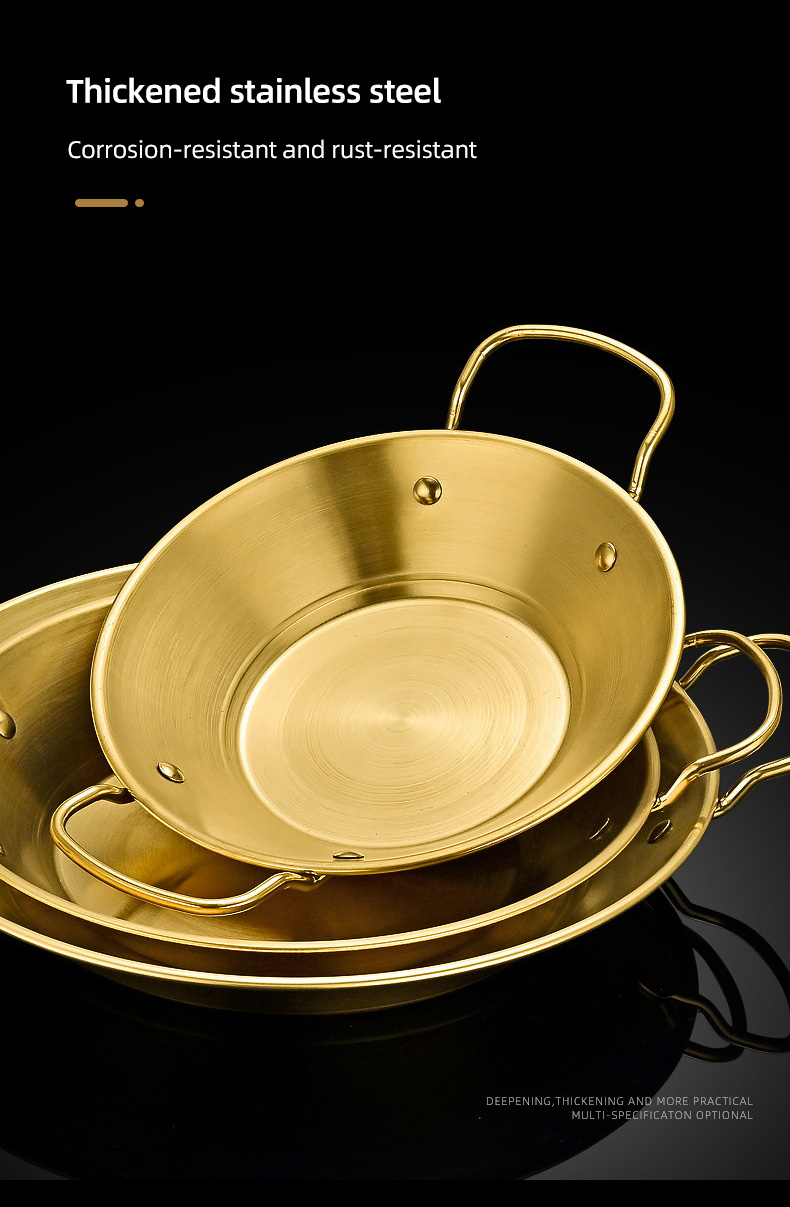 Wholesale TOP Seller Gold Cookware Dry Pan Stainless Steel Ramen Pots Seafood Frying Pan For Kitchen