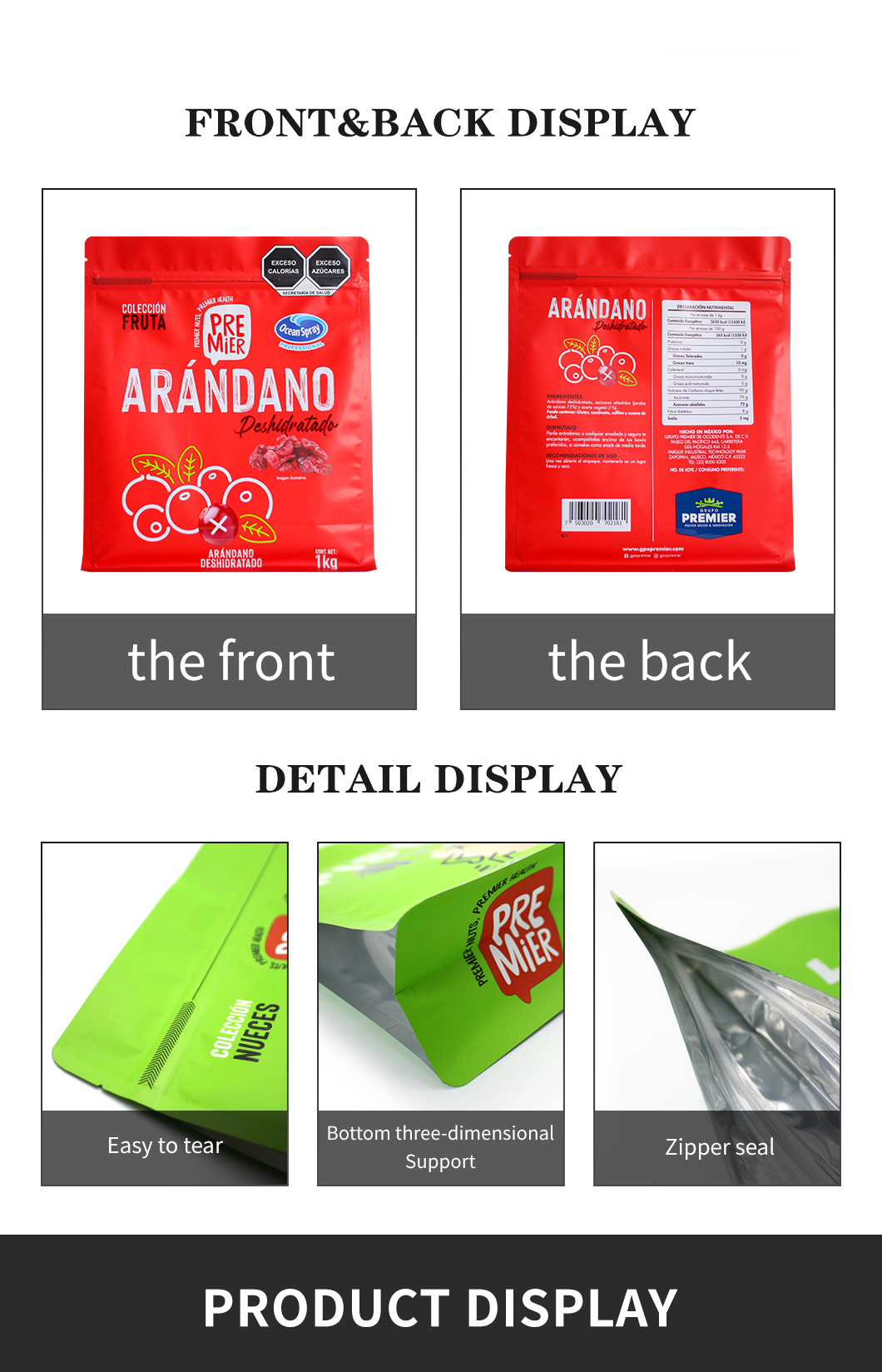 Customized Plastic Flat Bottom Pouch with Zipper Protein powder packaging bag